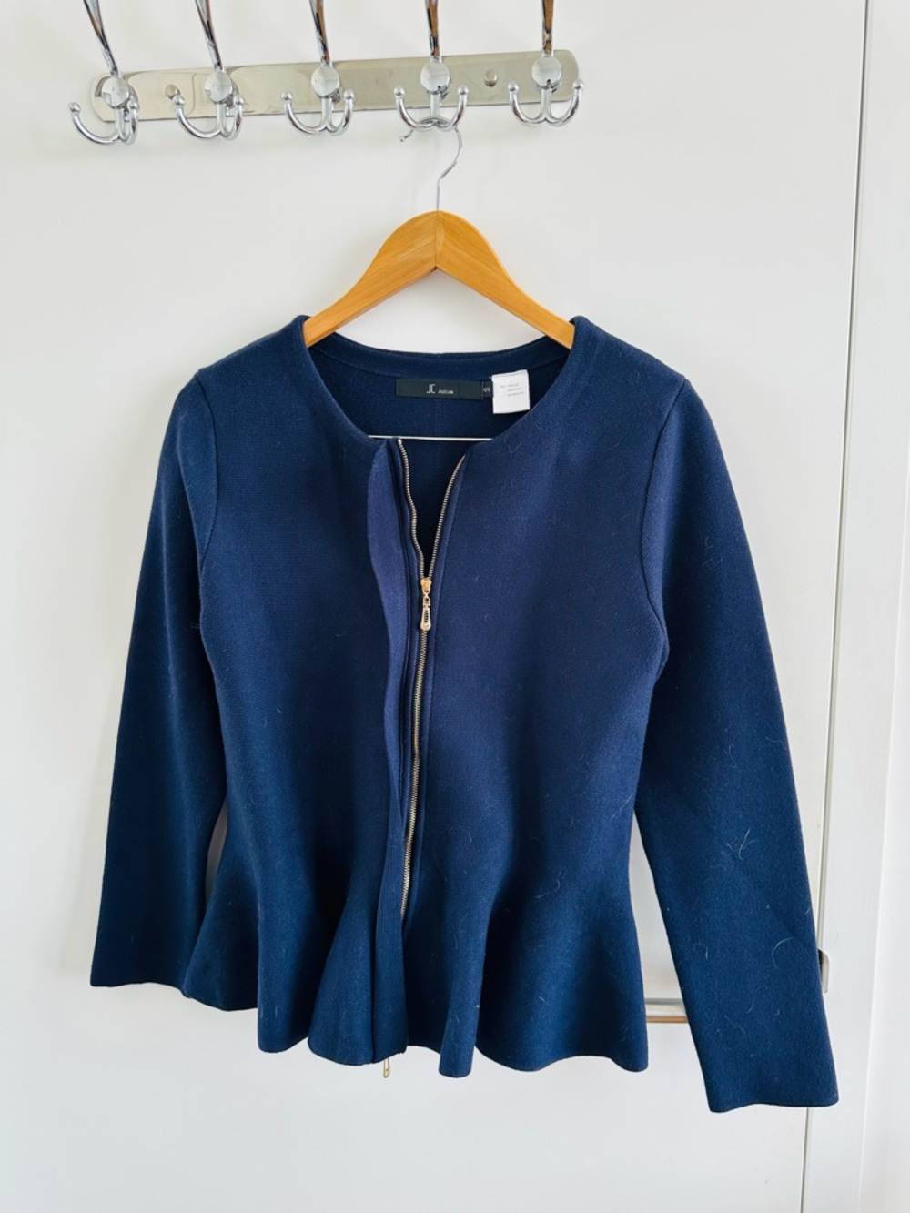Navy Peplum Zip-Front Jacket unknown brand